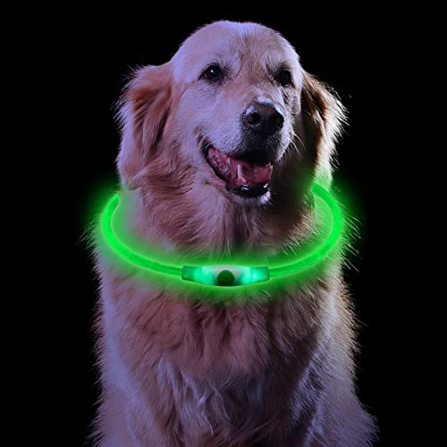 Sarsumir Collar Luminoso Perro Recargable, Collar Luz Perro Impermeable con 3 Modos de Luz, Ajustable Collares LED para Perros Gatos Pequeño Mediano Grande Seguro por la Noche, Verde Cover