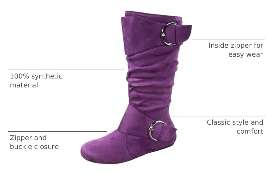 Image of Forever Link Women's Klein-70 Closed Round Toe Buckle Slouch Flat Heel Mid-Calf Boot