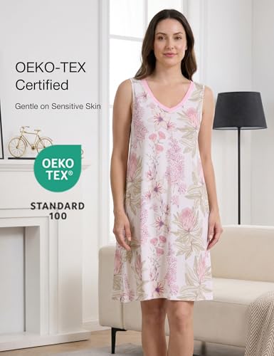 Image of GYS Cooling Bamboo Viscose Nightgowns for Women, Lightweight Sleeveless V Neck Sleep Shirt for Hot Sleepers, Soft Night dress