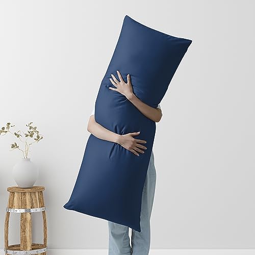 Image of 100% Egyptian Cotton Body Pillow Cover Long Pillow Case, 600 Thread Count Bed Pillow Protector with Zipper, Sateen Weave Cooling Full Body Pillowcase for Adults 20x54 Inches (1PC,Body, Navy Blue)