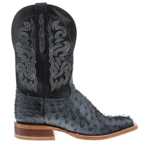 Tony Lama Men's Grey Full Quill Ostrich 11' Black Top Boot4