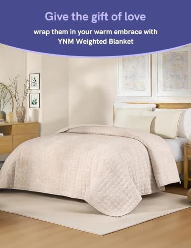 Image of YnM 12lbs Weighted Blanket for Adults, Linen Heavy Bed Throw Blanket with Cooling Glass Beads for All Season Use, Ideal for ~110lbs (48x72 Inches, Twin /Full, Palm Tree)