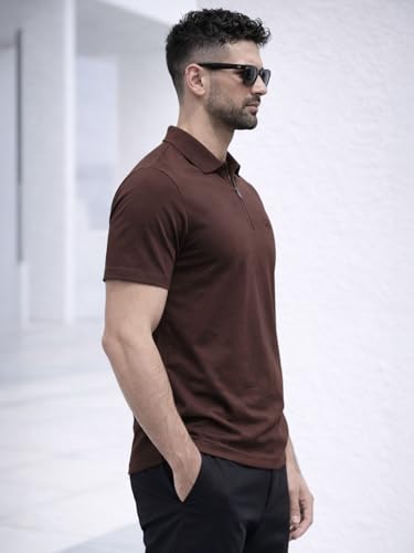 Image of Veirdo Men's Regular Fit Interlock Polo T-Shirt, Cotton Fabric, Half Sleeves,Stylish Collared Neck, Perfect for Casual and Office Wear, Soft, Comfortable (S-2XL)
