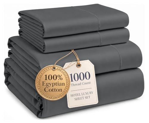 Image of LANE LINEN Cooling Sheets Full 100% Egyptian Cotton Sateen - Charcoal