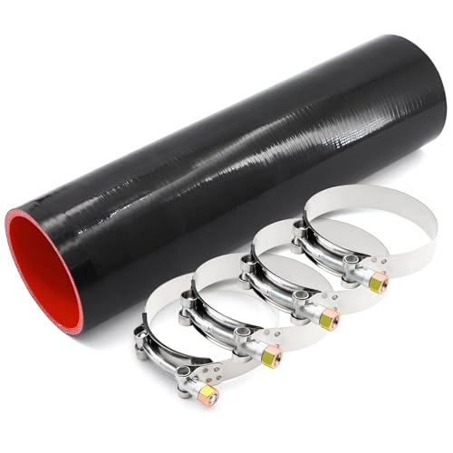 Taigoehua Straight Coupler 3inch(76mm) Silicone Hose 4-Ply Reinforcement 5mm Thickness 12inch Length,3x12 Intercooler Coolant Tube Air Intake Turbo Boot Pipe with 4 PCS Stainless Steel T-clamps