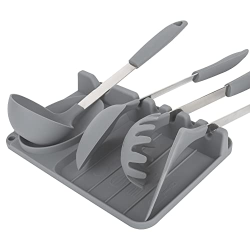 Keppa Silicone Spoon Rest, Utensil Holder, Gray, With Drip Pad For Multiple Utensils, Heat Resistant, 10.51X7.32 Inches #TOP1