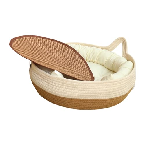 Fzaqwen 綿ロープ猫ベッド小型犬猫睡眠巣取り外し可能なクッション織りペットベッド猫睡眠巣屋内ハムスター用, L with Pillow