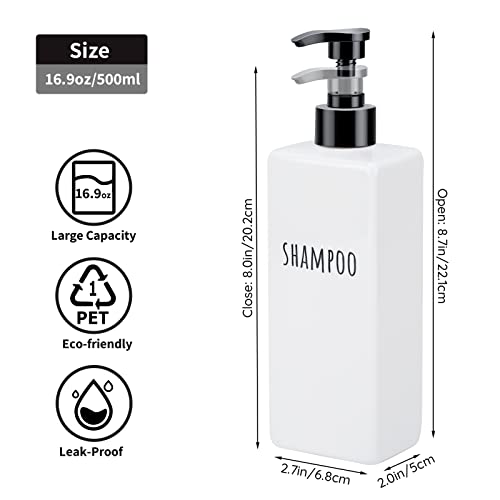 Image of Segbeauty Plastic Soap Dispenser, 3pcs 16.9oz Refillable Shampoo Bottles White, 500ml Empty Square Pump Press Bottle Shower Dispenser Lotion Container for Modern Bathroom Hotel Kitchen