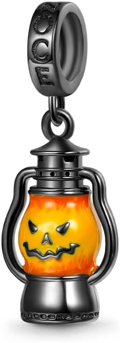 GNOCE Halloween Pumpkin Lantern Pendant Charm Sterling Silver Dangle Halloween Charm Fit Bracelet/Necklace for Women Wife/Jewelry Gift