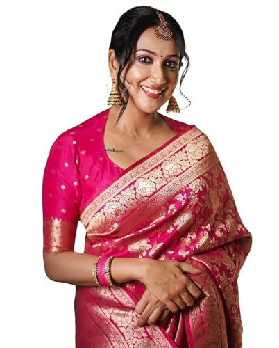 Image of Women's Soft Pure Silk Banarasi Saree and Unstitched Blouse Piece with Jacquard Zari Woven | Saree for Women