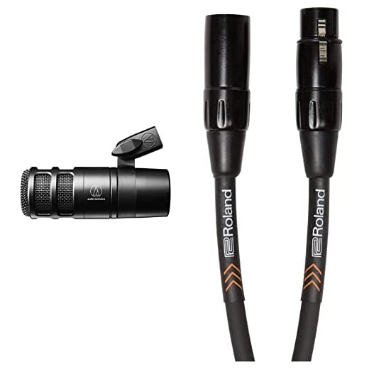 Audio-Technica AT2040 Micrófono Dinámico Hipercardioide para Podcast & Cable de micrófono balanceado de la Serie Black de Roland de 1,5 m de Longitud - RMC-B5