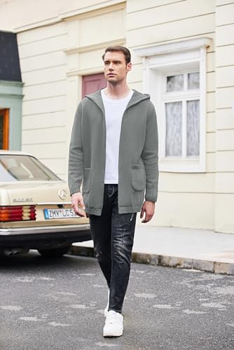 COOFANDY Mens Long Open Front Cardigan Sweater Lightweight Hooded Knitted Cardigan Sweaters with Pockets3