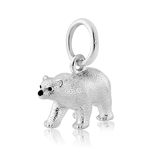 Abalorio de oso polar tallado a mano en plata de ley 925 pura