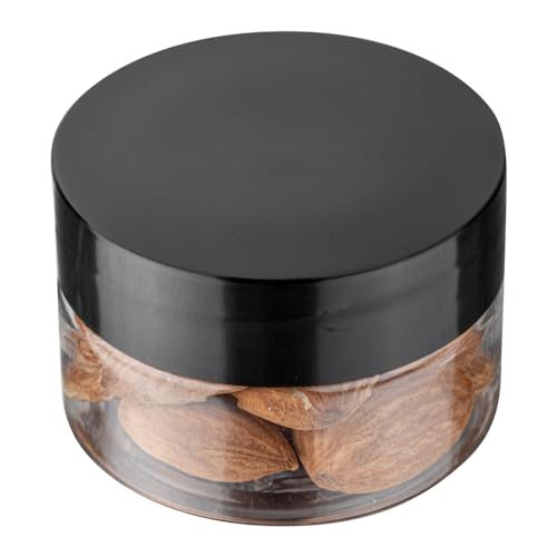 Restaurantware-Chef 101 1 Ounce Candy Jars, 10 Durable Kitchen Storage Containers - Round, Airtight Seal, Clear Plastic Snack Jars With Black Plastic Lids, For Table Display, Or Candy Buffet