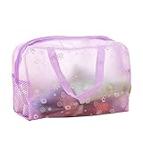 100% nuevo y de alta calidad. scrox Fashion Floral portátil resistente al agua translúcido cosméticos maquillaje bolsa de viaje Toiletry Wash baño bolsa de almacenamiento organizador caso, pvc, Morado, 24*9*15CM