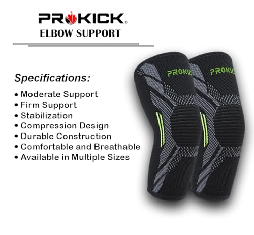 Image of Prokick Powerflex Compression Elbow Support for Sports & GYM | Suitable for Both Men and Women (M, Black /Green)
