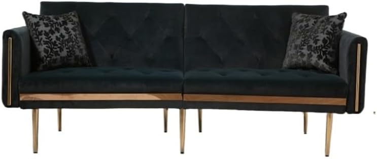 Black Velvet Sofa, Bed. Three Sofas with, Two Cushions, and Seven Legs are More Stable