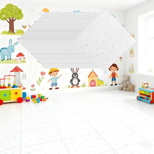 DAJAVE Lot de 40 revêtements de sol en PVC aspect béton - 30 cm x 30 cm - En vinyle autocollant - Aspect béton - Blanc - Carreaux adhésifs - Sol en vinyle - Antidérapant - Imperméable - Carreaux de