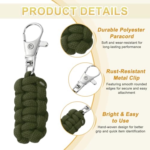 Image of YELARXI Paracord Zipper Pull Polyester Zipper Pulls Replacement Woven Rope with Metal Clasp, 80 mm Length Fit for Backpacks Clothing Luggage Accessories - Cylinder (6 Pack, Olive Green)