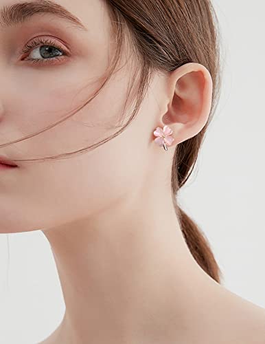 Green Cat Eye's Clover Flower Earrings for Women Girls 925 Sterling Silver Post Pin Hypoallergenic Lucky Love Heart 4 Leaf Petal Small Cute Studs Earring Dainty Gifts for Mother Sister Aunt3