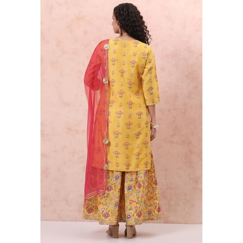 Image of Rangriti Yellow Art Silk Sharara Suit Set For Women
