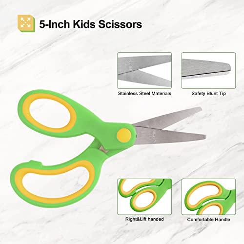 Kids Scissors Bulk Set,Small Scissors With Soft Touch Blunt Tip,5” Scissors For Kids,Craft Scissors Decorative Edge And Pvp Glue Sticks For School Home Office #TOP1