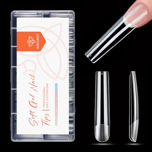 Image of Modelones Long Square Nail Tips 3xxxl Straight Pre-shaped Soft Gel Fake Kit | Acrylic Clear Full Cover Press on Extension Kit Gel Manicure DIY at Home 216PCS 12Sizes