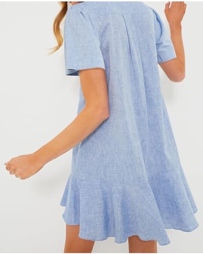 Women's Button Down Shirt Dress Summer Casual Short Sleeve Cotton Linen Ruffle Shift Mini Dresses2
