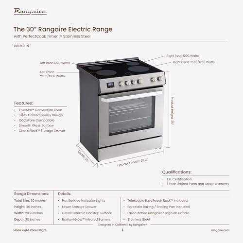 Rangaire RRE303TS Electric Range Oven With Timer And Airfry Infrared Stove Burners thumb #6
