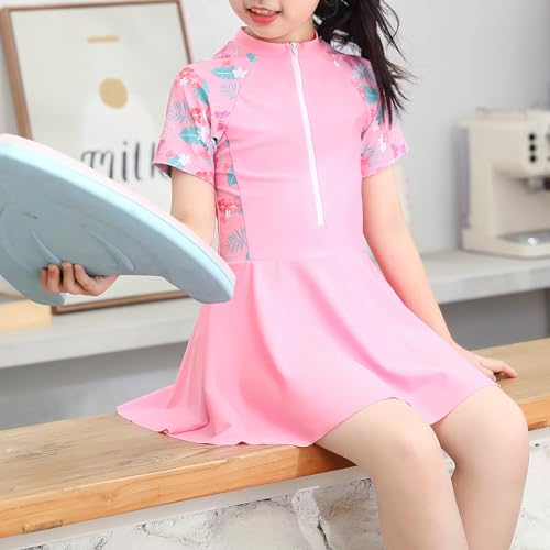 Image of FYMNSI Toddler Girls Swimsuit Short Sleeve Swimdress + Shorts Two Piece Bathing Suits for Teens Beachwear Swimwear 2-12 Years