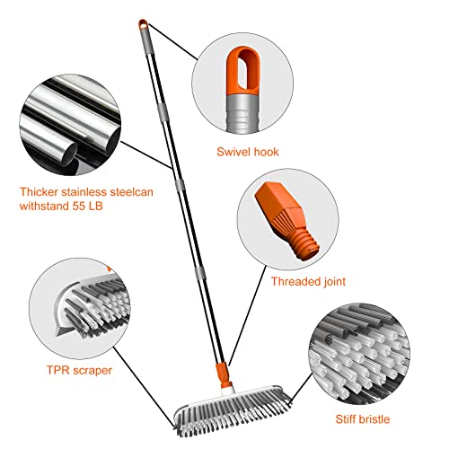 Heavy Duty Floor Scrub Brush With Long Handle,Bitope 12" Wide Grout Brush With Stiff Bristle Brush Scrubber For Spring Cleaning Deck, Bathroom, Tile, Kitchen, Swimming Pool #TOP4