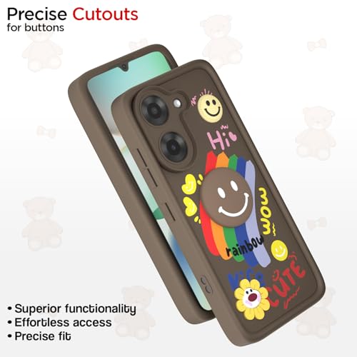 Image of Pikkme Back Cover for Poco C71 / Redmi A5 | Soft Silicone| Cute Rainbow Smile & 3D Cartoon Flower Design | Shockproof Raised Camera Protection Bumper Case (Brown)