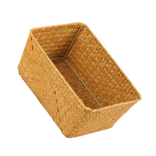 MUSISALY Box Desktop Storage Basket Woven Baskets Basket with Lid Grid Storage Basket Countertop Storage Baskets Bread Baskets Serving Mini Storage Bin Seaweed Woven Basket Wooden