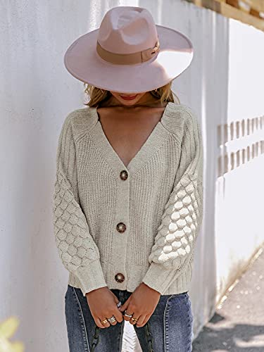 Image of Miessial Women's Button Down Long Sleeve Cardigan Sweaters Chunky Cable Knit Crop Sweater Top
