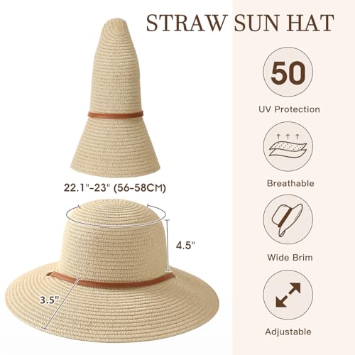 Image of Beach Hat for Women, Wide Brim Sun Straw Hats for Women, Sun Hat Womens UPF 50+ UV Protection, Floppy Foldable Summer Hats