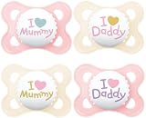 MAM Fopspeen originele siliconen "I Love Mummy & Daddy" 0-6 maanden, meisjes, 4 stuks