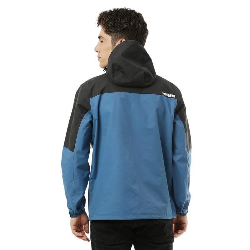 Image of ZEEL Raingear Stylish Rain Jacket for Men Waterproof for Bike Riders with Adjustable Hood along with inner pockets,Waterproof Rainwear with Lightweight Polyester Jacket, ZRS012 Black Blue 2XL