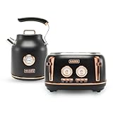 Haden Dorset 1.7 Liter Stainless Steel Electric Kettle with 360-Degree Base Bundled with 4 Slice Wide Slot Stainless Steel Toaster, Black & Copper