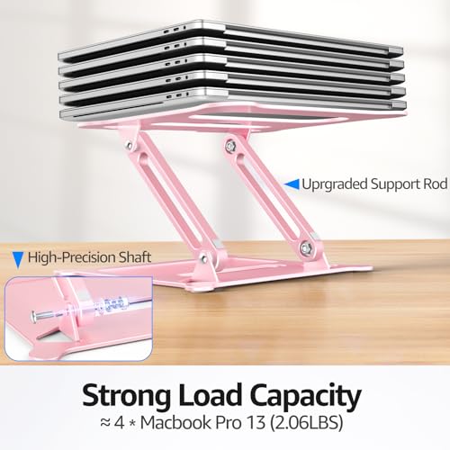 Image of Urmust Laptop Notebook Stand Holder Adjustable Laptop Stand Portable Computer Riser Compatible with MacBook Air Pro HP Dell XPS Lenovo All Laptops 10-15.6 inch(Rose Gold)