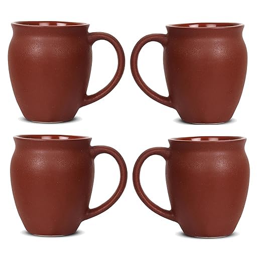 Image of QIMACPLUS Premium Ceramic Coffee Tea Cups Mugs Best Gift for Family Red Colour (400 ML, Microwave Safe, Dishwasher Safe) (4)