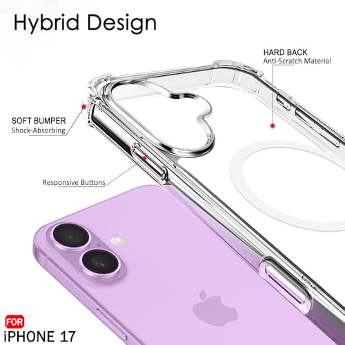 Image of TheGiftKart Shockproof Ultra-Hybrid Back Cover Case for iPhone 17 Compatible with MagSafe | 360 Protection | Crystal Clear Hard Back Cover Case for iPhone 17 (PC & TPU, Transparent Bumper)