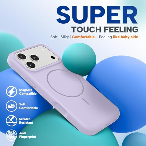 Image of mobistyle Magnetic Silicone Back Cover for iPhone 17 Pro Max 6.9-Inch, Compatible with Mag-Safe, Silky Soft Touch, Shock Absorbing Phone Cover Case with Camera Lens Protection (Purple)
