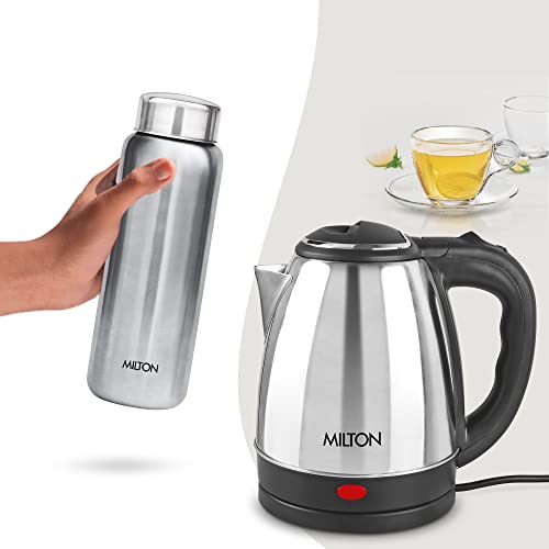 Image of Milton Go Electro Stainless Steel Electric Kettle 2000 + Aqua 750 Thermosteel Bottle, Super Fast Boiling with 3X Protection Kettle-Overheat, Dry Boil Protection, Leak Proof, Vacuum Insulated, Silver