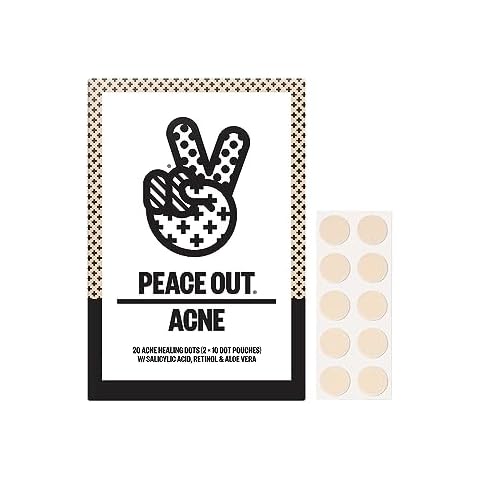 Peace Out Skincare Acne Dots, Hydrocolloid Pimple Patches Help Clear Blemishes Overnight, Award Winning Fast Acting Anti-Acne Solution (20 dots) Cover