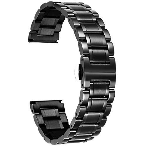 Image of BINLUN Stainless Steel Watch Bands 12mm-24mm Universal Metal Replacement Watch Straps SmartWatch Bracelets Links Straight & Curved Ends Men Women 6 Colors