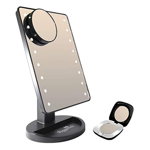Makeupspegel med lampset | LED-upplyst spegel med 16 naturliga ljusa lysdioder | stor makeupspegel | pekskärmsspegel | campingspegel, kontor, bord eller resa – pepparmynta café