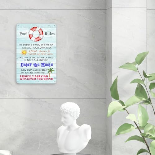Cartel Metálico para Piscina con Reglas Divertidas Azul miniatura 4