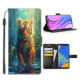 DAFEI Wallet Case for Samsung Galaxy A50 with Tiger-aa1010 Pattern PU Leather Flip Folio ID&Credit Cards Pocket Lanyard Multicolor