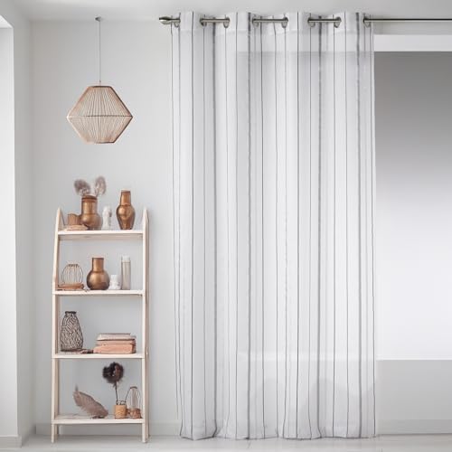 Homemaison 09371-8-AL Voilage Etamine Rayures Verticales avec Oeillets Ronds Gris/Argent 140 x 260 cm