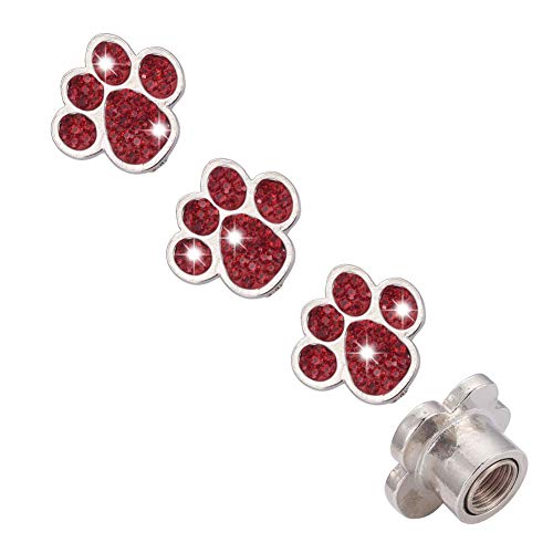 ATMOMO RED Crystal Paw Tire Valve Caps Bling Handmade Rhinestone Tire Valve Dust Caps Tire Rim Valve Stem Caps